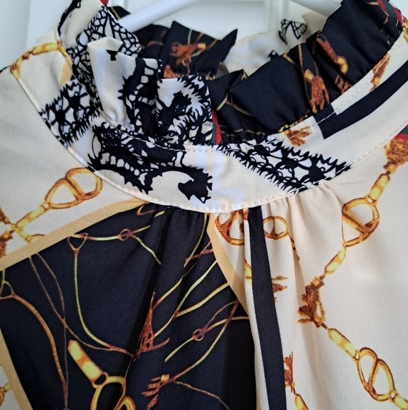 Ladies lightweight blouse high neck ruffle western abstract BOHO SHIRT size LG - Picture 4 of 8